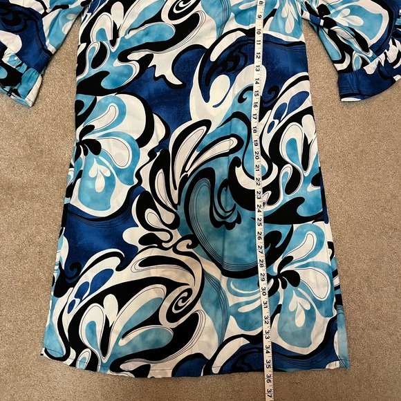 Mae Young Designs Hawaiian Aloha Print Cold Shoulder Bell Sleeve Dress Small - Picture 6 of 8